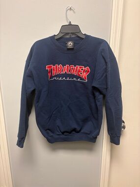 Thrasher Navy Crewneck Sweatshirt with Red Logo - Men